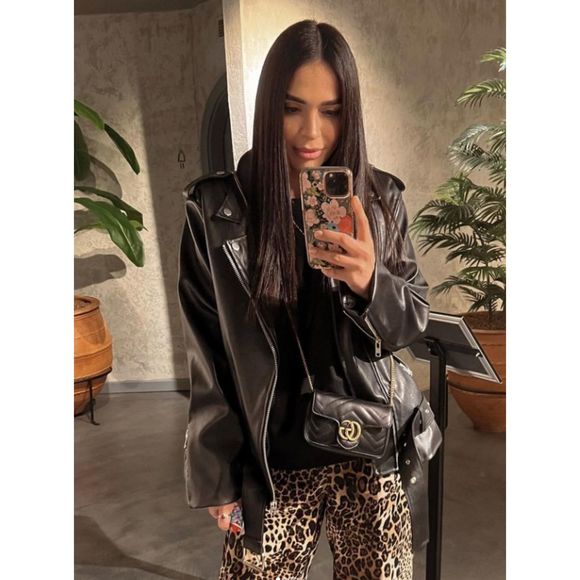 ZARA FAUX LEATHER OVERSIZED JACKET BLACK SIZE L 4341 911 - Picture 1 of 8